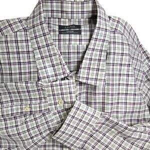 Enro Men's XXL Purple Plaid Dress Shirt‎ Long Sleeve Non-Iron 100% Cotton